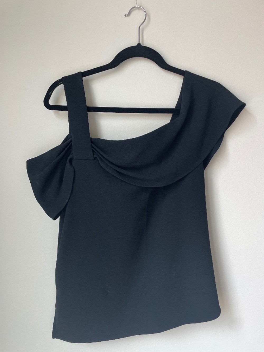 Tibi Black One Shoulder Asymmetrical Draped Sleeveless Top Size 10